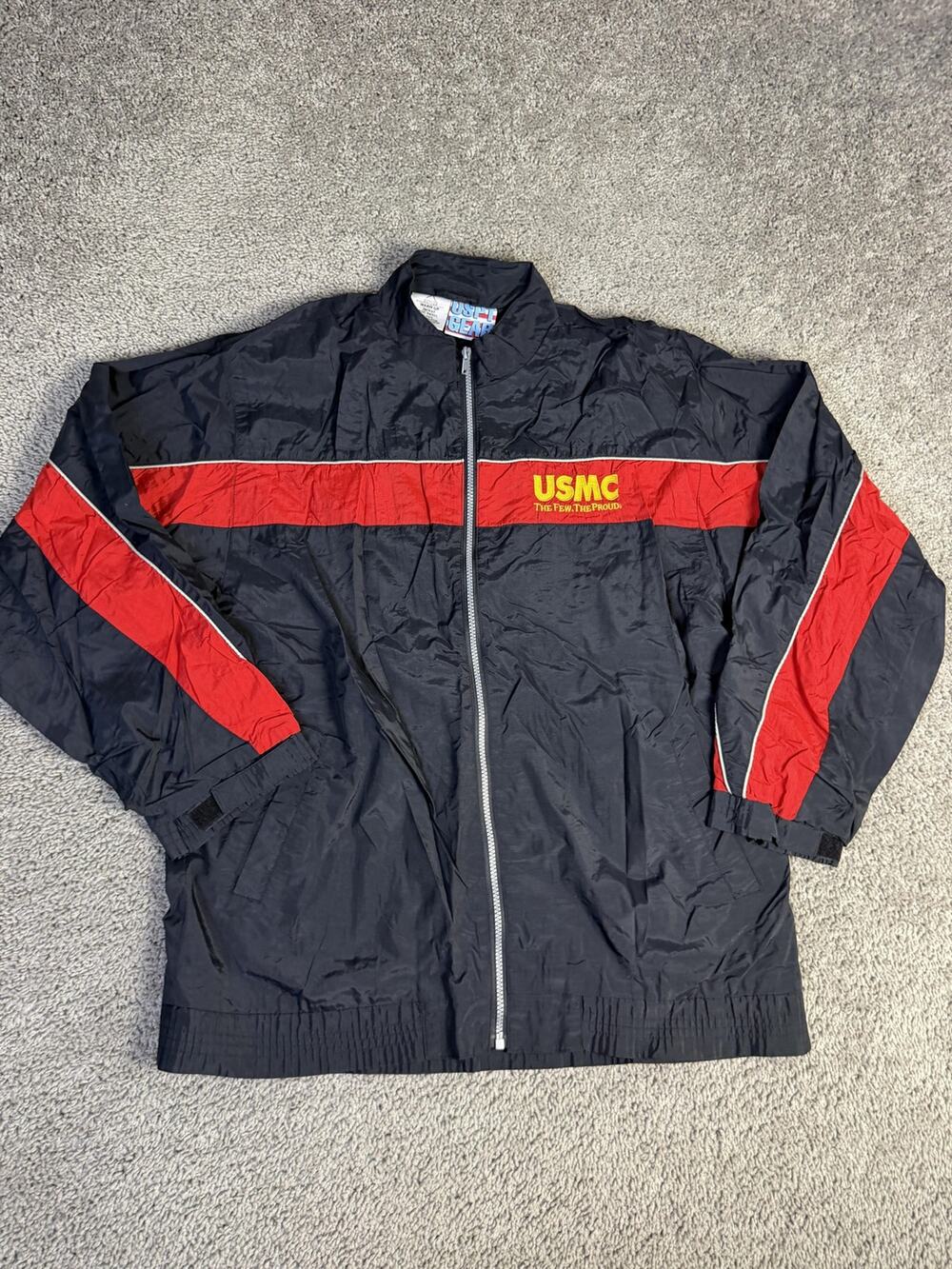 Marines Jacket Mens S Black Windbreaker Lined USMC Embroidered USA Full Zip
